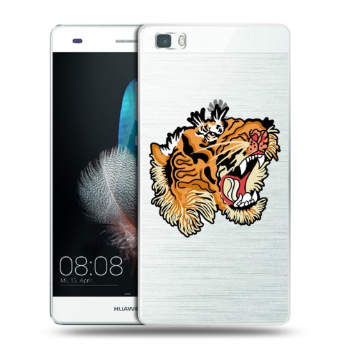 Полупрозрачный дизайнерский пластиковый чехол для Huawei P8 Lite Прозрачные тигры
