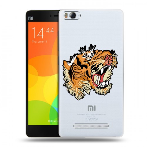Полупрозрачный дизайнерский пластиковый чехол для Xiaomi Mi4i Прозрачные тигры