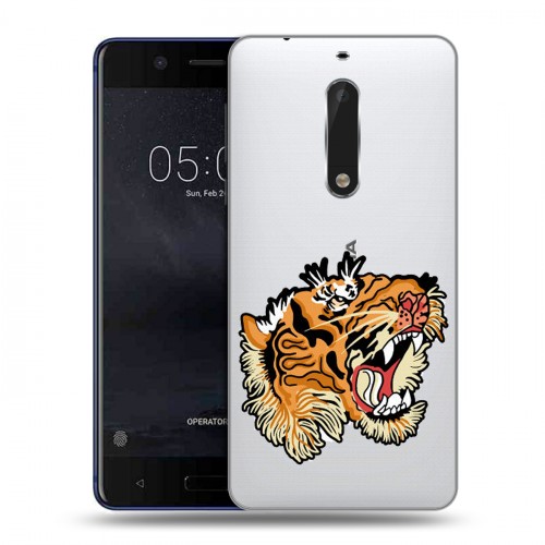 Полупрозрачный дизайнерский пластиковый чехол для Nokia 5 Прозрачные тигры