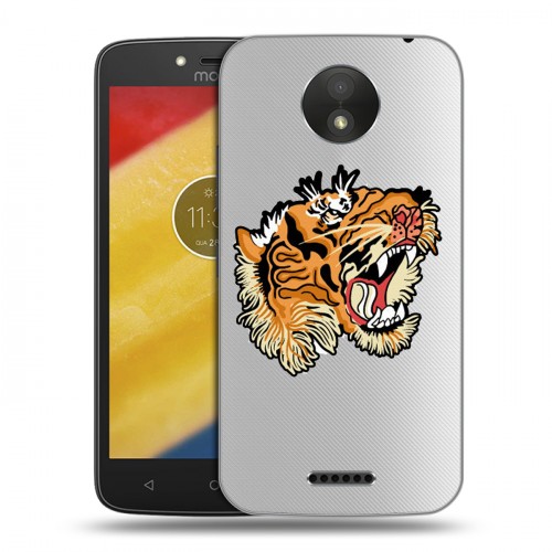 Полупрозрачный дизайнерский пластиковый чехол для Motorola Moto C Plus Прозрачные тигры