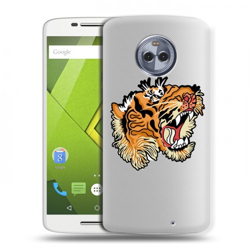 Полупрозрачный дизайнерский пластиковый чехол для Motorola Moto X4 Прозрачные тигры