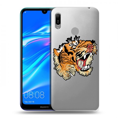 Полупрозрачный дизайнерский пластиковый чехол для Huawei Y6 (2019) Прозрачные тигры