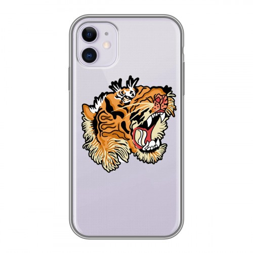 Полупрозрачный дизайнерский пластиковый чехол для Iphone 11 Прозрачные тигры