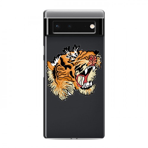 Полупрозрачный дизайнерский силиконовый с усиленными углами чехол для Google Pixel 6 Прозрачные тигры