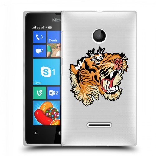 Полупрозрачный дизайнерский пластиковый чехол для Microsoft Lumia 435 Прозрачные тигры