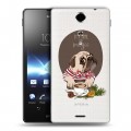 Полупрозрачный дизайнерский пластиковый чехол для Sony Xperia TX Прозрачные щенки