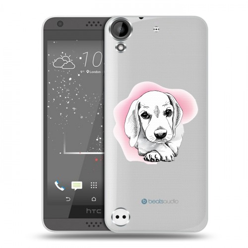 Полупрозрачный дизайнерский пластиковый чехол для HTC Desire 530 Прозрачные щенки