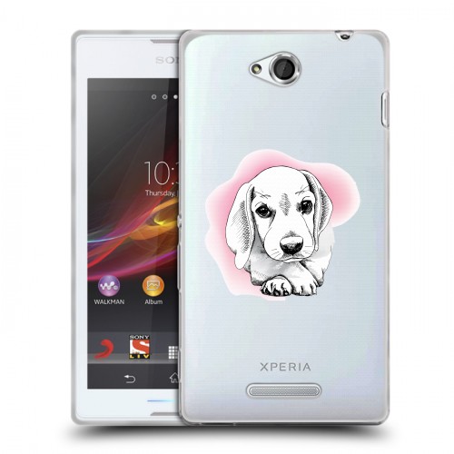 Полупрозрачный дизайнерский пластиковый чехол для Sony Xperia C Прозрачные щенки