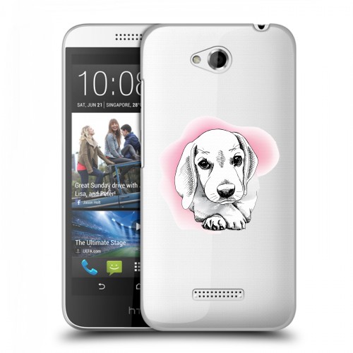 Полупрозрачный дизайнерский силиконовый чехол для HTC Desire 616 Прозрачные щенки