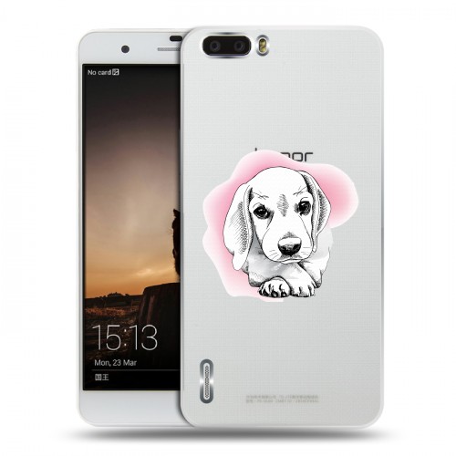 Полупрозрачный дизайнерский пластиковый чехол для Huawei Honor 6 Plus Прозрачные щенки