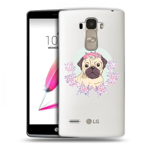 Полупрозрачный дизайнерский пластиковый чехол для LG G4 Stylus Прозрачные щенки