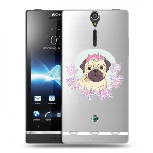 Полупрозрачный дизайнерский пластиковый чехол для Sony Xperia S Прозрачные щенки