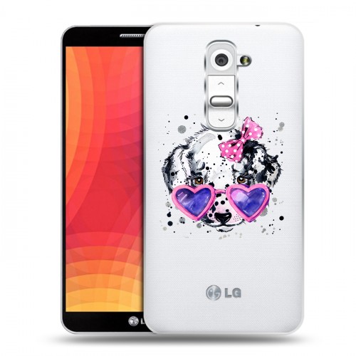 Полупрозрачный дизайнерский пластиковый чехол для LG Optimus G2 Прозрачные щенки