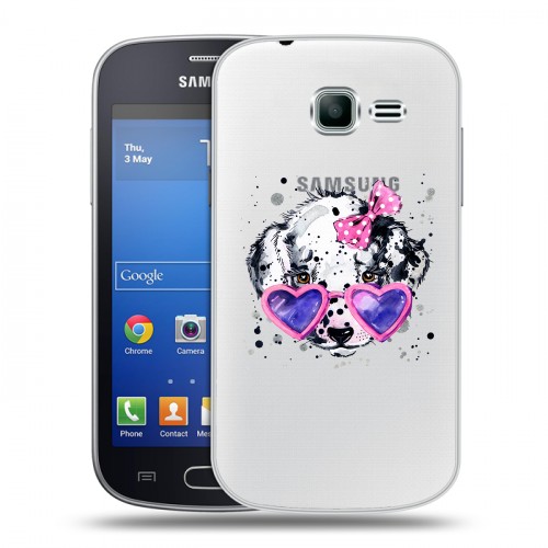 Полупрозрачный дизайнерский пластиковый чехол для Samsung Galaxy Trend Lite Прозрачные щенки