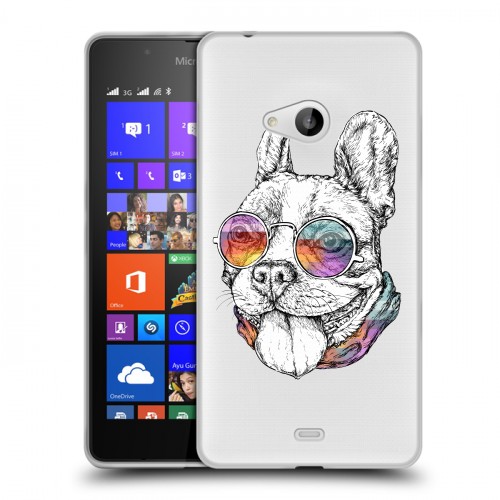 Полупрозрачный дизайнерский пластиковый чехол для Microsoft Lumia 540 Прозрачные щенки