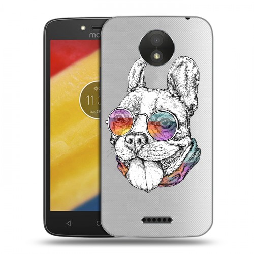 Полупрозрачный дизайнерский пластиковый чехол для Motorola Moto C Plus Прозрачные щенки