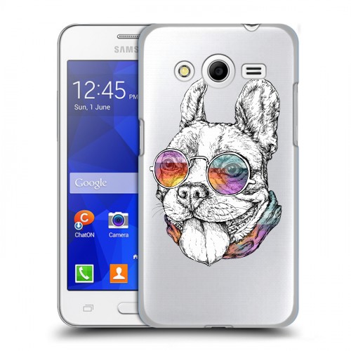 Полупрозрачный дизайнерский пластиковый чехол для Samsung Galaxy Core 2 Прозрачные щенки