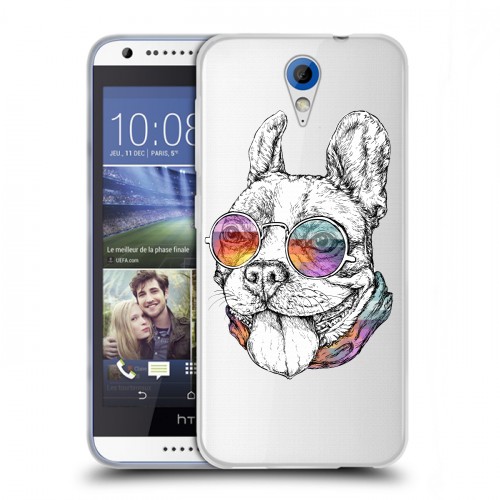 Полупрозрачный дизайнерский пластиковый чехол для HTC Desire 620 Прозрачные щенки