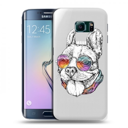 Полупрозрачный дизайнерский пластиковый чехол для Samsung Galaxy S6 Edge Прозрачные щенки