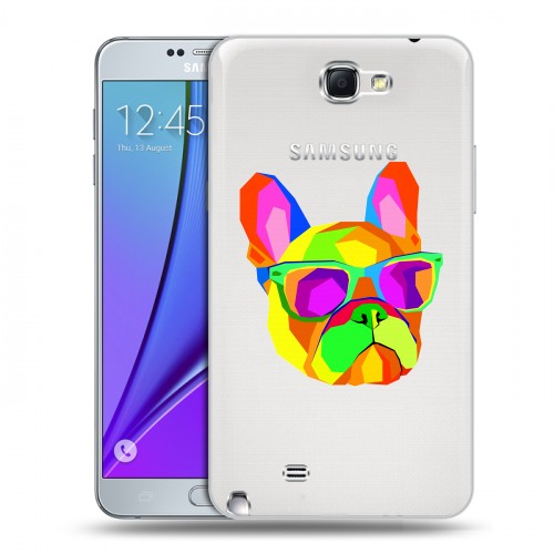 Полупрозрачный дизайнерский пластиковый чехол для Samsung Galaxy Note 2 Прозрачные щенки