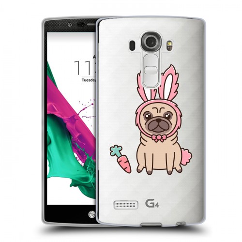 Полупрозрачный дизайнерский пластиковый чехол для LG G4 Прозрачные щенки