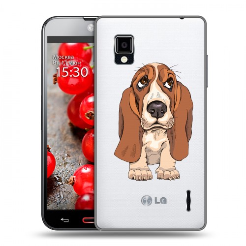 Полупрозрачный дизайнерский пластиковый чехол для LG Optimus G Прозрачные щенки