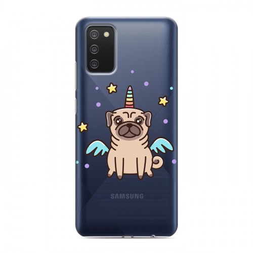 Полупрозрачный дизайнерский пластиковый чехол для Samsung Galaxy A02s Прозрачные щенки