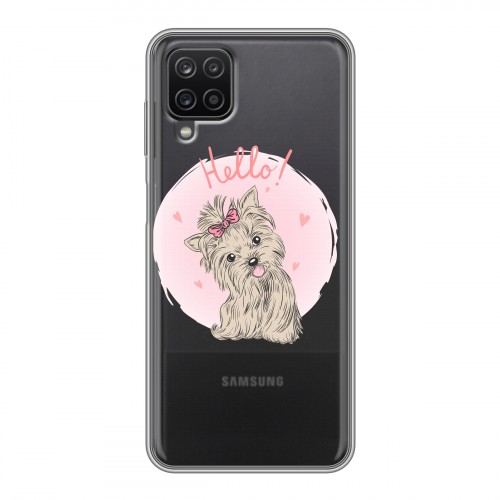 Полупрозрачный дизайнерский пластиковый чехол для Samsung Galaxy A12 Прозрачные щенки