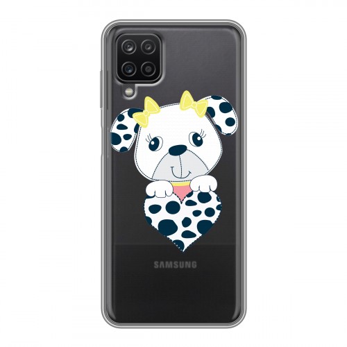 Полупрозрачный дизайнерский силиконовый чехол для Samsung Galaxy A12 Прозрачные щенки