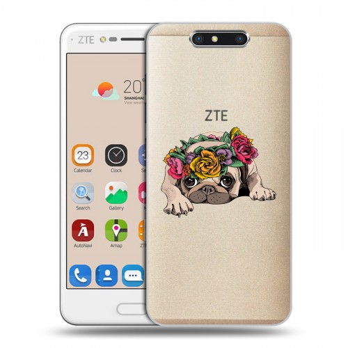 Полупрозрачный дизайнерский пластиковый чехол для ZTE Blade V8 Прозрачные щенки