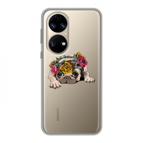 Полупрозрачный дизайнерский силиконовый чехол для Huawei P50 Pro Прозрачные щенки