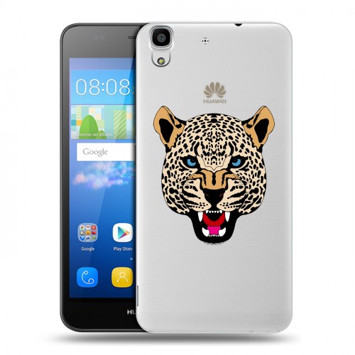Дизайнерский пластиковый чехол для Huawei Y6 Прозрачные леопарды
