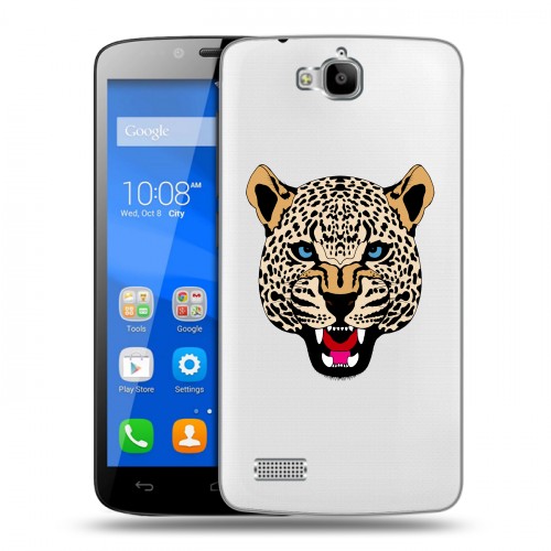 Дизайнерский пластиковый чехол для Huawei Honor 3C Lite Прозрачные леопарды