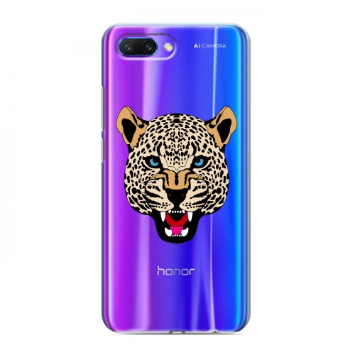 Дизайнерский силиконовый с усиленными углами чехол для Huawei Honor 10 Прозрачные леопарды