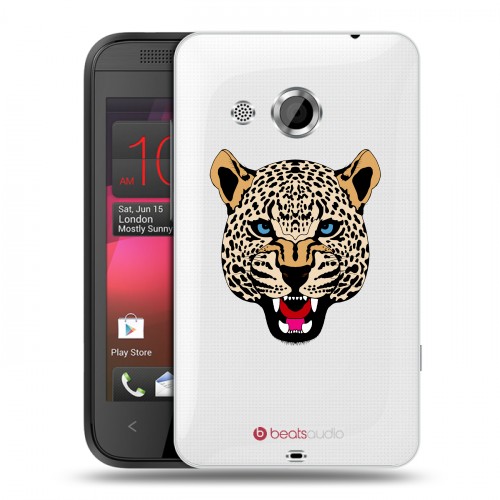 Дизайнерский пластиковый чехол для HTC Desire 200 Прозрачные леопарды