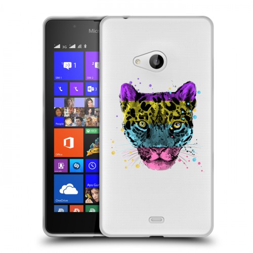 Дизайнерский пластиковый чехол для Microsoft Lumia 540 Прозрачные леопарды