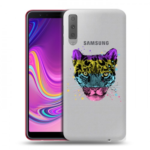 Дизайнерский силиконовый с усиленными углами чехол для Samsung Galaxy A7 (2018) Прозрачные леопарды