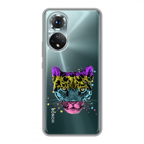 Дизайнерский силиконовый с усиленными углами чехол для Huawei Honor 50 Прозрачные леопарды