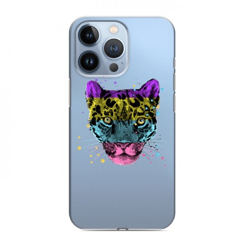 Дизайнерский силиконовый чехол для Iphone 13 Pro Прозрачные леопарды