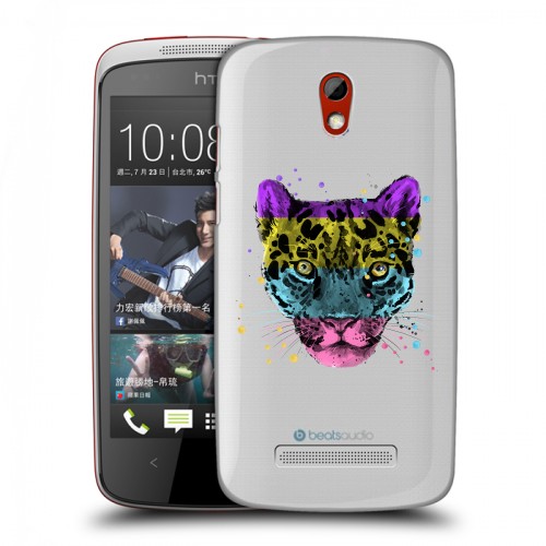 Дизайнерский пластиковый чехол для HTC Desire 500 Прозрачные леопарды