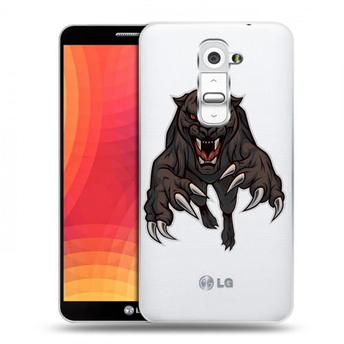 Дизайнерский пластиковый чехол для LG Optimus G2 Прозрачные леопарды