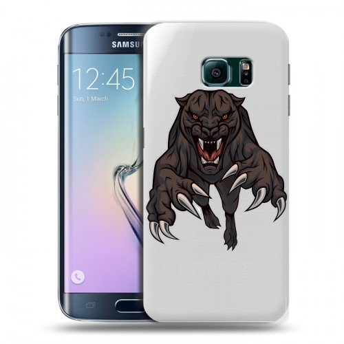 Дизайнерский пластиковый чехол для Samsung Galaxy S6 Edge Прозрачные леопарды