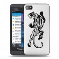 Полупрозрачный дизайнерский пластиковый чехол для BlackBerry Z10 Прозрачные леопарды
