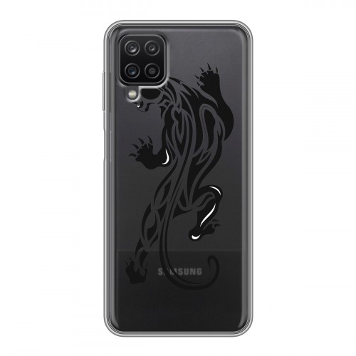 Полупрозрачный дизайнерский пластиковый чехол для Samsung Galaxy A12 Прозрачные леопарды