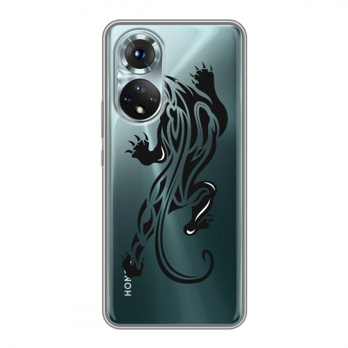 Полупрозрачный дизайнерский силиконовый с усиленными углами чехол для Huawei Honor 50 Прозрачные леопарды