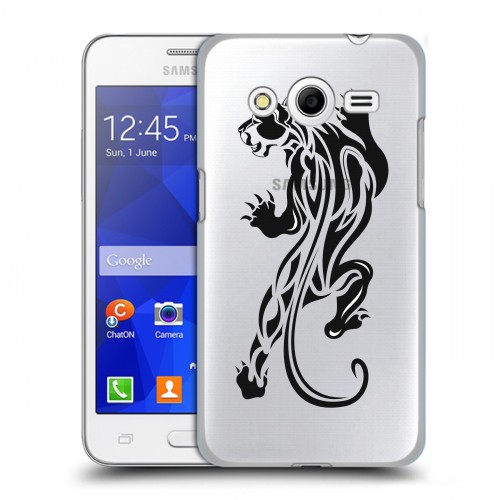 Полупрозрачный дизайнерский пластиковый чехол для Samsung Galaxy Core 2 Прозрачные леопарды