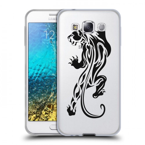 Полупрозрачный дизайнерский пластиковый чехол для Samsung Galaxy E5 Прозрачные леопарды