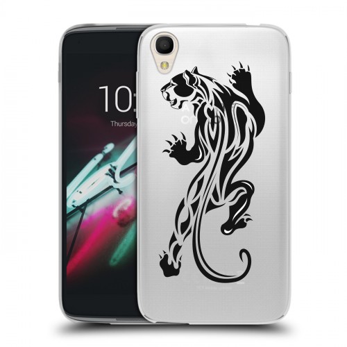 Полупрозрачный дизайнерский пластиковый чехол для Alcatel One Touch Idol 3 (4.7) Прозрачные леопарды