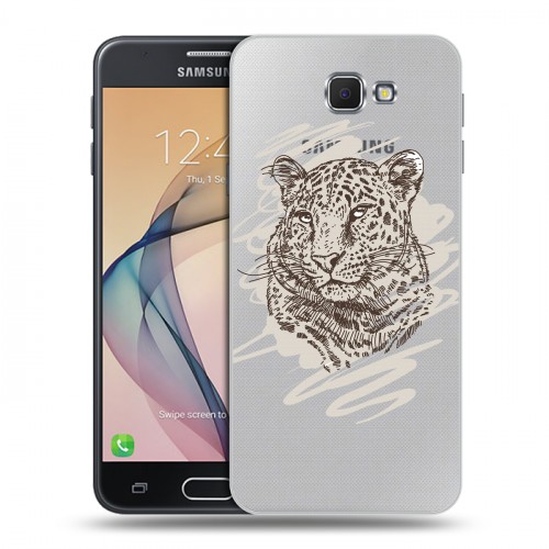 Дизайнерский пластиковый чехол для Samsung Galaxy J5 Prime Прозрачные леопарды