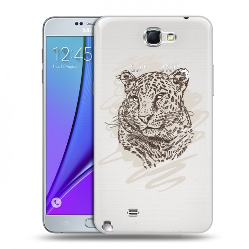 Дизайнерский пластиковый чехол для Samsung Galaxy Note 2 Прозрачные леопарды